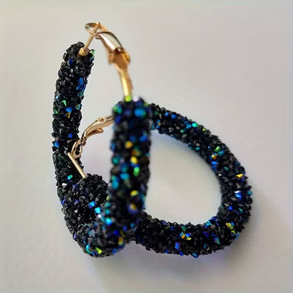 Boho-Chic Sparkling Crystal & Diamond Hoop Earrings - Large, Exaggerated Circular Design for Women | Perfect Birthday Gift