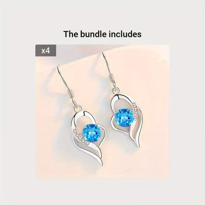 Fashion Silvery Color Love Heart Synthetic Zirconia Hook Earrings Love Temperament Female Angel Wing Drop Dangle Earrings