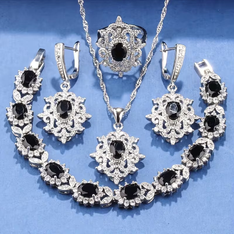 5pcs Luxury Elegant Jewelry Set, 18K Golden Plated Copper, with Synthetic Emerald & Cubic Zirconia, Includes Earrings, Necklace, Pendant, Ring, Bracelet, for Daily & Party Wear, Ideal for Christmas & All Seasons