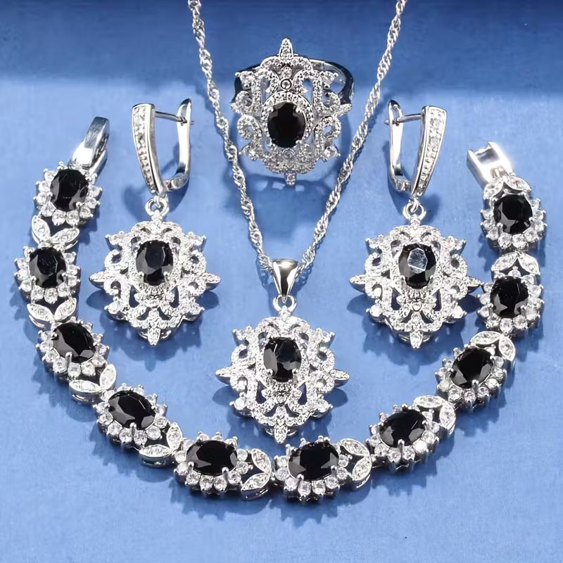 5pcs Luxury Elegant Jewelry Set, 18K Golden Plated Copper, with Synthetic Emerald & Cubic Zirconia, Includes Earrings, Necklace, Pendant, Ring, Bracelet, for Daily & Party Wear, Ideal for Christmas & All Seasons