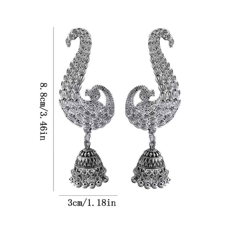 A Pair of Elegant Vintage Indian-Style Peacock Chandelier Earrings for Women, Perfect for Festivals, Birthdays, Dates, Parties, And Vacations