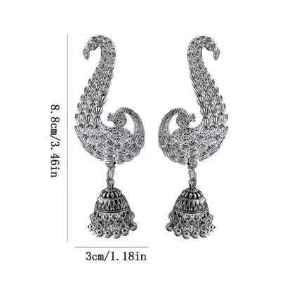 A Pair of Elegant Vintage Indian-Style Peacock Chandelier Earrings for Women, Perfect for Festivals, Birthdays, Dates, Parties, And Vacations