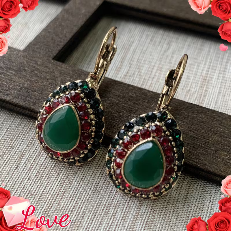 Classic Teardrop Resin Earrings for Women, Vintage Artificial Turquoise Rhinestone Hook Earrings, Gift for Loved Ones and Friends, Birthday Party Gift