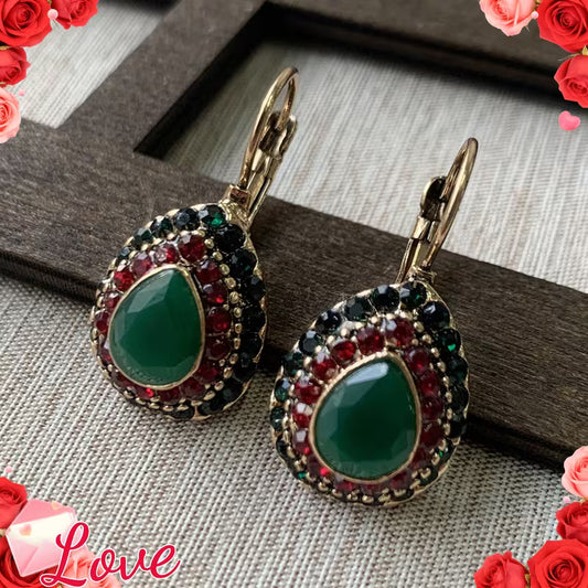 Classic Teardrop Resin Earrings for Women, Vintage Artificial Turquoise Rhinestone Hook Earrings, Gift for Loved Ones and Friends, Birthday Party Gift