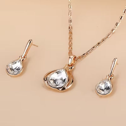 2pcs Simple Style Women'S Jewelry Set, Zinc Alloy Pendant Necklace and Earrings, with Artificial Stone, for Daily Wear and Gift-Giving, Perfect for Valentine'S Day and All Seasons