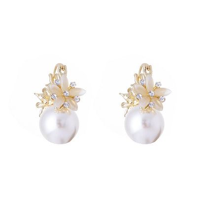 Purple Pearl Simple Flower Style Fashion Earrings