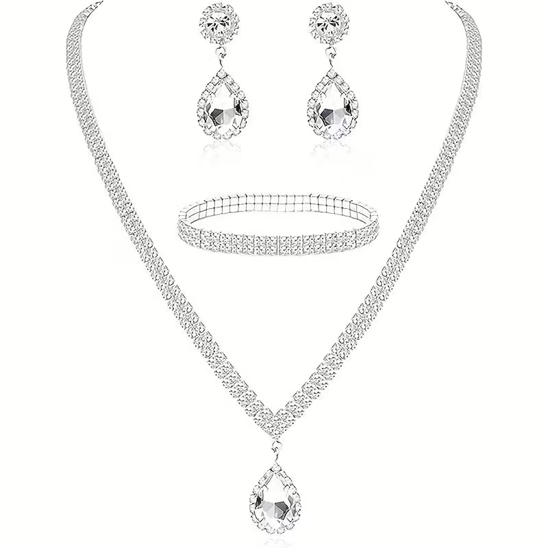 Wedding Dress Necklace and Earrings Set, Two-Piece Jewelry for Bridal Evening Party Accessories