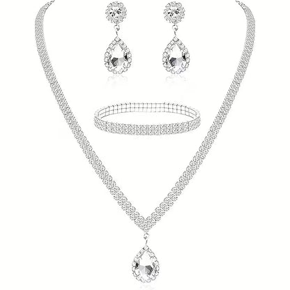 Wedding Dress Necklace and Earrings Set, Two-Piece Jewelry for Bridal Evening Party Accessories