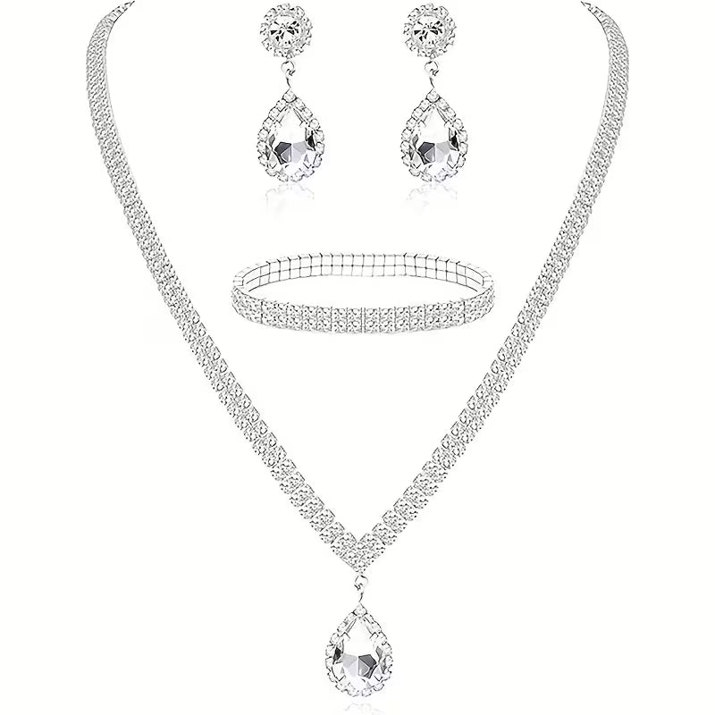 Wedding Dress Necklace and Earrings Set, Two-Piece Jewelry for Bridal Evening Party Accessories