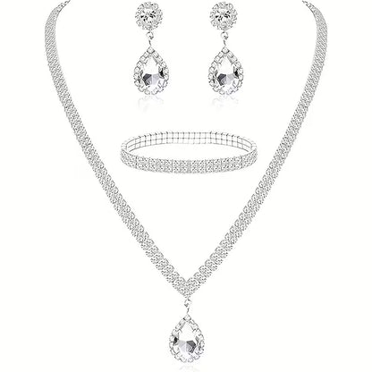 Wedding Dress Necklace and Earrings Set, Two-Piece Jewelry for Bridal Evening Party Accessories