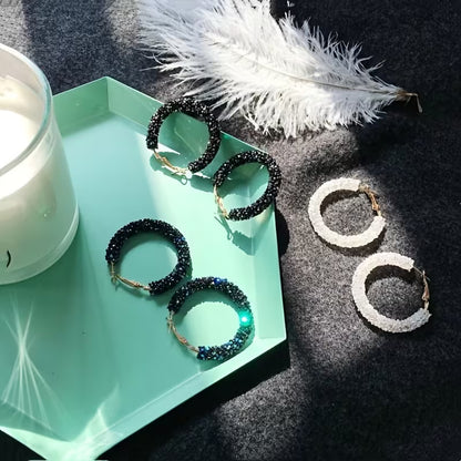 Boho-Chic Sparkling Crystal & Diamond Hoop Earrings - Large, Exaggerated Circular Design for Women | Perfect Birthday Gift