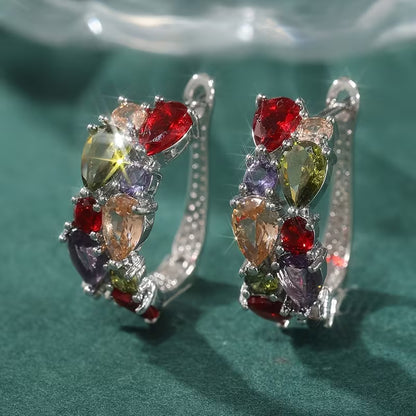 Women's Teardrop Synthetic Zirconia Hoop Earrings with KC & Copper Inlay - Multi-Color (///) Bohemian Luxury Suitable for Birthdays, Christmas Gifts, Parties & Daily Wear
