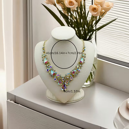 Sparkling Rhinestone Glass Necklace - -Plated Wedding & Suitable for Weddings, Galas, Year-Round Wear - Luxury Vintage Glass Bead Necklace