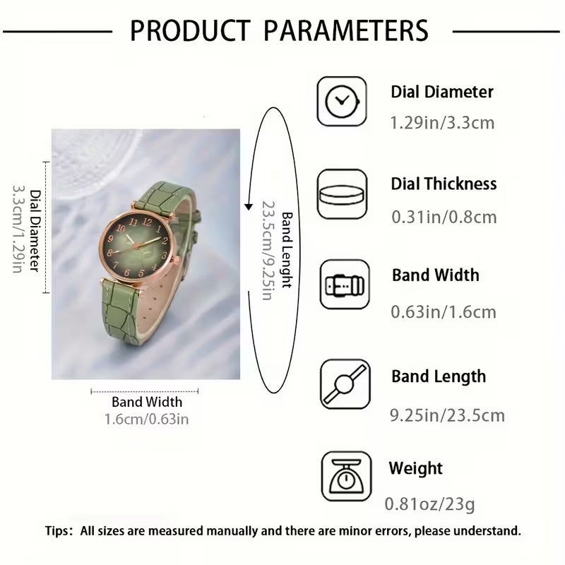 Leaf Digital Dial Women's Watch, Fashionable and Versatile Quartz Wristwatch + Jewelry Four-Piece Set