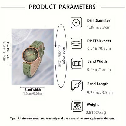 Leaf Digital Dial Women's Watch, Fashionable and Versatile Quartz Wristwatch + Jewelry Four-Piece Set
