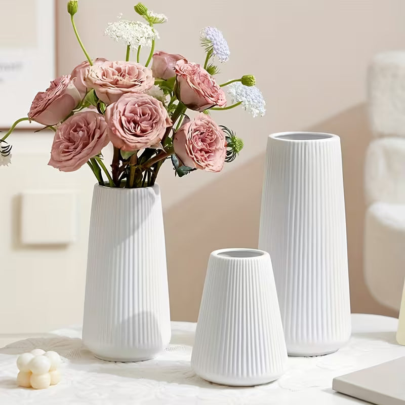 piece set of plastic striped vase combination, 3 sizes (small/medium/large), Scandinavian modern style home table decoration, durable and strong, suitable for placing dried flowers
