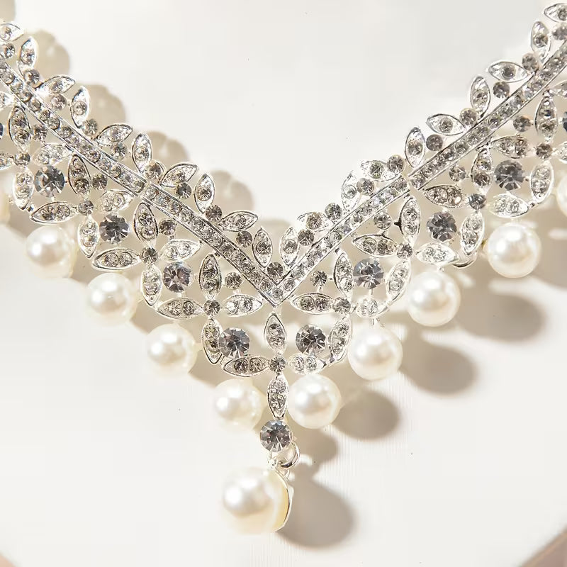 3pcs Wedding Necklace Set with Bridal Jewelry, High-End Bride Necklace and Earrings Two-Piece Wedding Accessory Elegant Jewelry Set