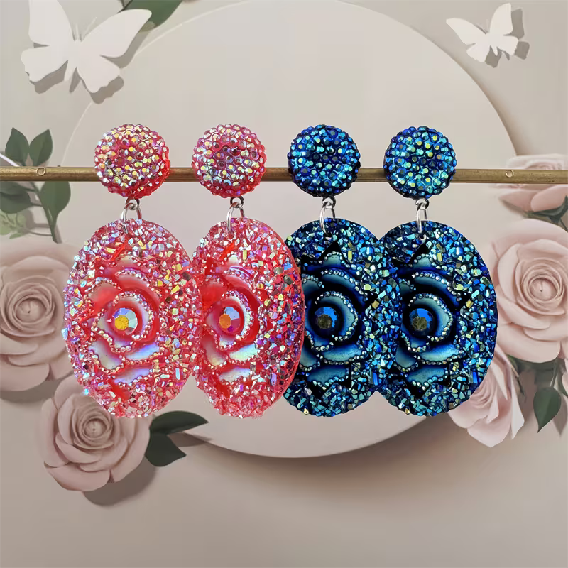 A Pair of Stunning And Flamboyant Oval Resin Drop Earrings, Featuring a Stylish, Elegant, And Luxurious Design, Making Them The Perfect Choice for Everyday Wear Or As a Gift for Women