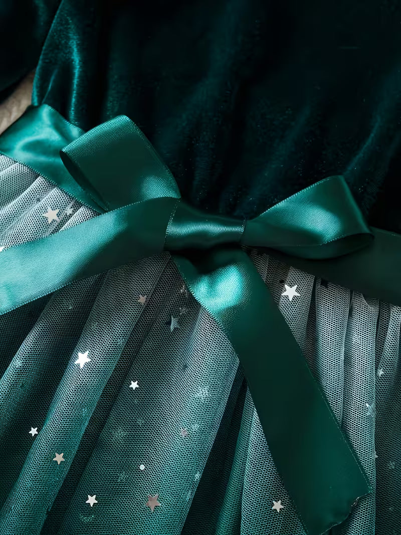 New Autumn And Winter Long-Sleeve Dress for Girls, Korean Style Star Gradient Tulle Princess Dress for Christmas