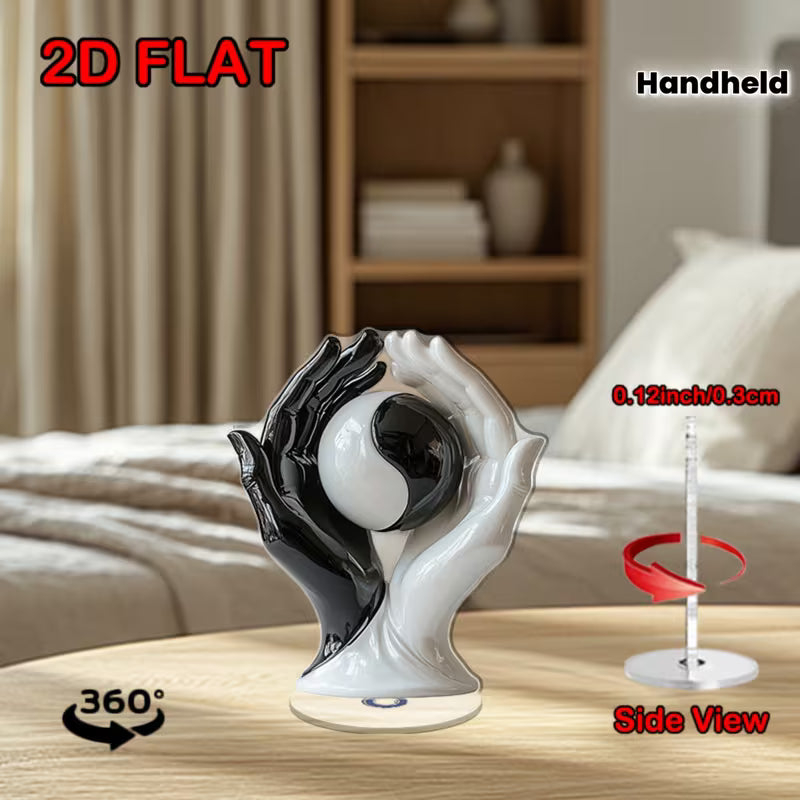 2D Flat, 2Dflat2D Flat Rotating Acrylic Desktop Decoration- Black and White Glossy Ceramic Yin Yang Handheld Ornament, 360 ° Rotating Base, No Power Required Meditation Home Office Relaxation and International Peace Day Decorations, 2D Flat