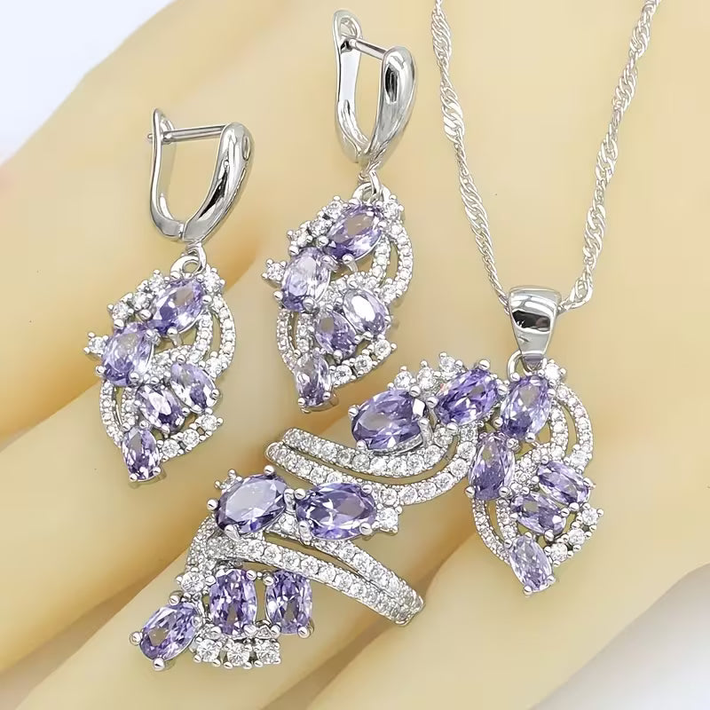 Luxury Elegant 5pcs Jewelry Set for Teenager, Purple Stone Ring, Earrings, Necklace, Bracelet, High-Quality Synthetic Synthetic Zircon for Wedding & Banquet, Hypoallergenic, Mother'S Day gift, Valentine'S Gift, Universal Season Fit, For Teenager