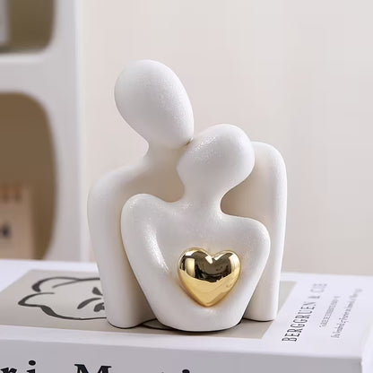 1pc/pair of modern elegant couple statues with Golden heart accents - showcasing beautiful love, resin material, perfect for Valentine's Day and holiday decorations, ideal for living room, bedroom, and hallway, romantic home decor | exquisite porcelain de