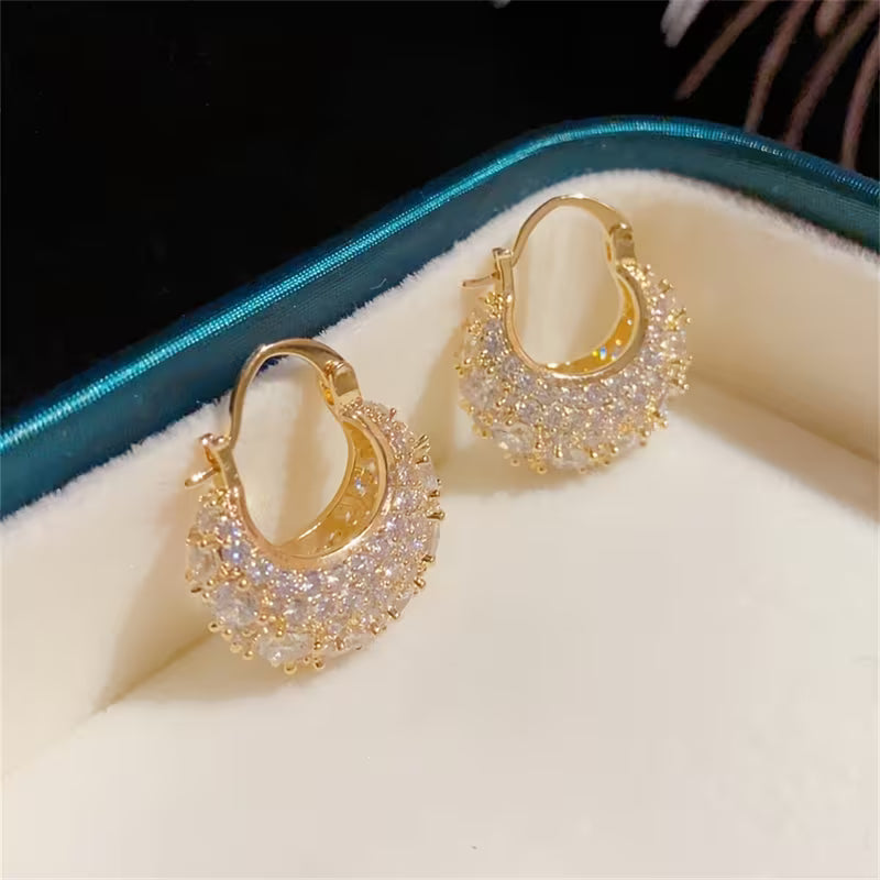 Elegant and luxurious 14K gold-plated earrings set with shiny Zirconia - perfect for daily and banquet occasions, making them an ideal gift for Women's Valentine's Day