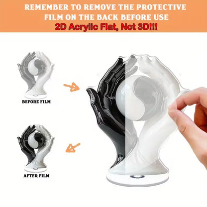 2D Flat, 2Dflat2D Flat Rotating Acrylic Desktop Decoration- Black and White Glossy Ceramic Yin Yang Handheld Ornament, 360 ° Rotating Base, No Power Required Meditation Home Office Relaxation and International Peace Day Decorations, 2D Flat