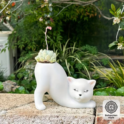 1pc of Bohemian Creative Design Cute Cat Flower Pot for Planting And Breeding, Lightweight And Multifunctional, Made of Shatterproof Synthetic Resin, Suitable for Indoor And Outdoor Use