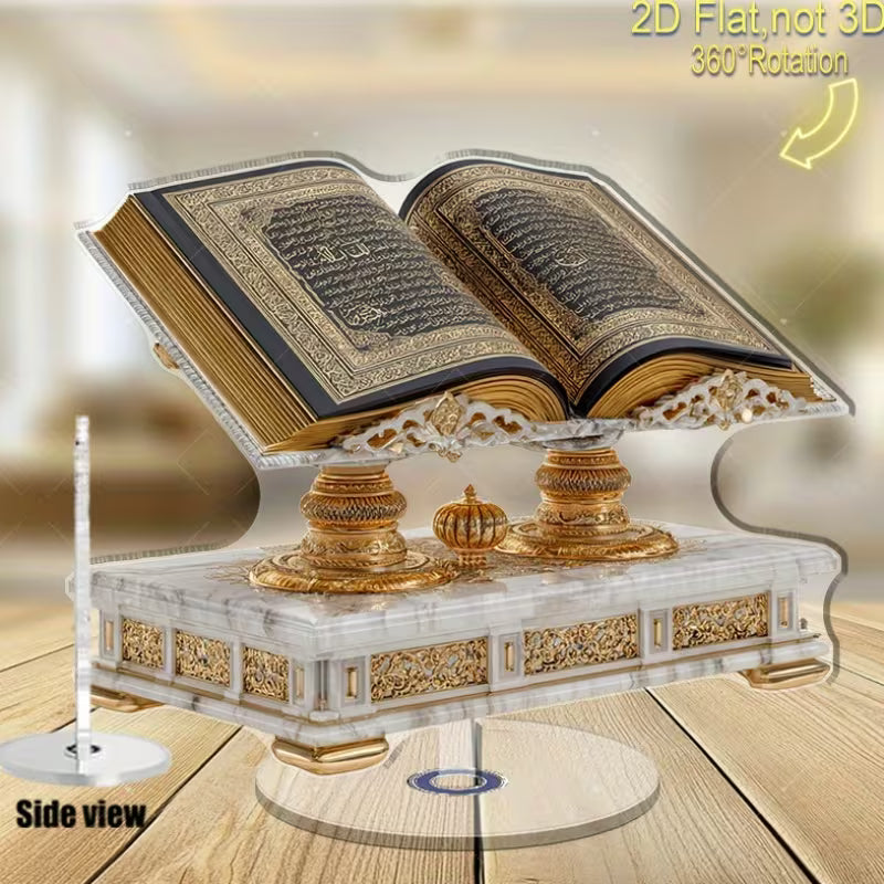 2D Flat Rotating Acrylic Islamic Replica | 360° Rotating Stand, Golden and Black Design for Spiritual Display, Ideal for Home Decor, Gift for New Home, Christmas, Halloween, No Electricity Needed, Collectible Islamic Art Decor