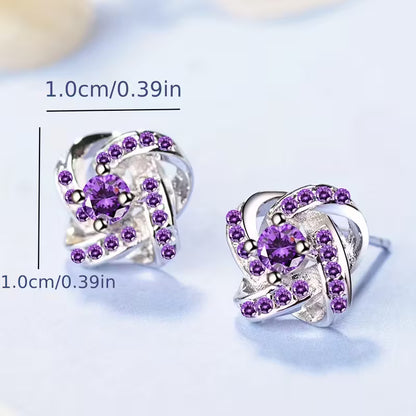 Elegant Vintage-Inspired Purple Rhinestone Four-Leaf Clover Stud Earrings for Women - Zinc Alloy, Perfect for Casual Attire