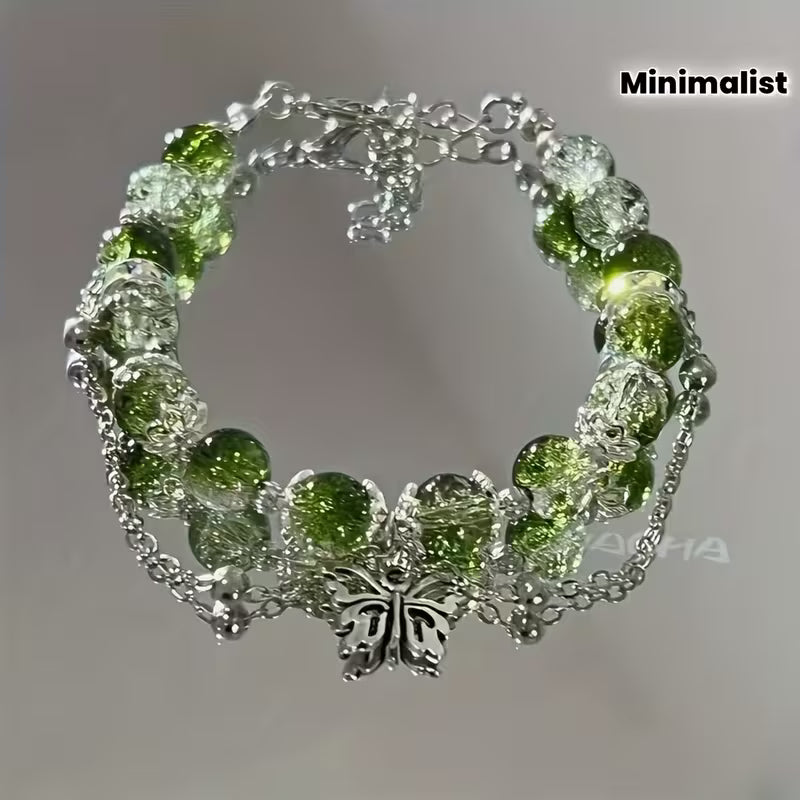 An Elegant And Minimalist Green Forest-Themed Butterfly Pendant Bracelet, Perfect As a Gift for Couples Or Close Friends