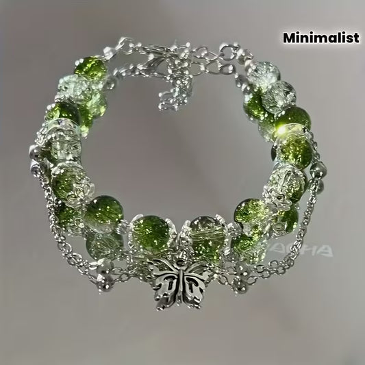 An Elegant And Minimalist Green Forest-Themed Butterfly Pendant Bracelet, Perfect As a Gift for Couples Or Close Friends