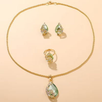 Stylish 4pcs Jewelry Set Featuring Tear Drop Synthetic Zirconia - Includes a Necklace, Earrings, And Rings. Perfect for Casual Vacations, Everyday Wear, And Gifting for Any Occasion Throughout The Year, Including Campus Holidays