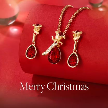 Fashion Rose flower and Droplet Shape Pendant Necklace Earrings Banquet Wedding Anniversary 's jewelry set gift, for Teenager