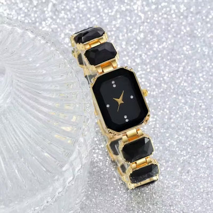 MSCXDK 5pcs Women's Watch & Jewelry Set - Square Quartz Watch with Matching Bracelet/Collar Necklace/Earrings/Ring, Multicolor Alloy Chain, Shockproof Stainless /Casual Elegant Analog Wristwatch for Daily Wear & Special Occasions,