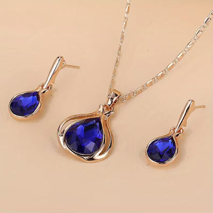 2pcs Simple Style Women'S Jewelry Set, Zinc Alloy Pendant Necklace and Earrings, with Artificial Stone, for Daily Wear and Gift-Giving, Perfect for Valentine'S Day and All Seasons