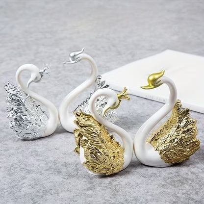 2pcs Handmade Swan Crown Sculpture Statue - Elegant Swan Neck & Crown Figure, Smooth Surface / Decor, Plastic/Resin Bookend for Shelf, Car Display - Christmas/Birthday Gift (Handmade Collectible)