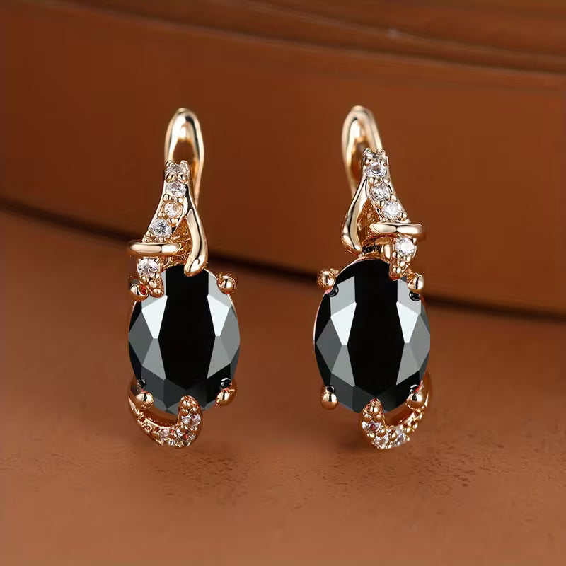 18K Gold Plated Blue Stone Stud Earrings Trendy Women Round Oval Cut White Blue Red Pink Stone Drop Earrings Anniversary Claw Earrings Jewelry