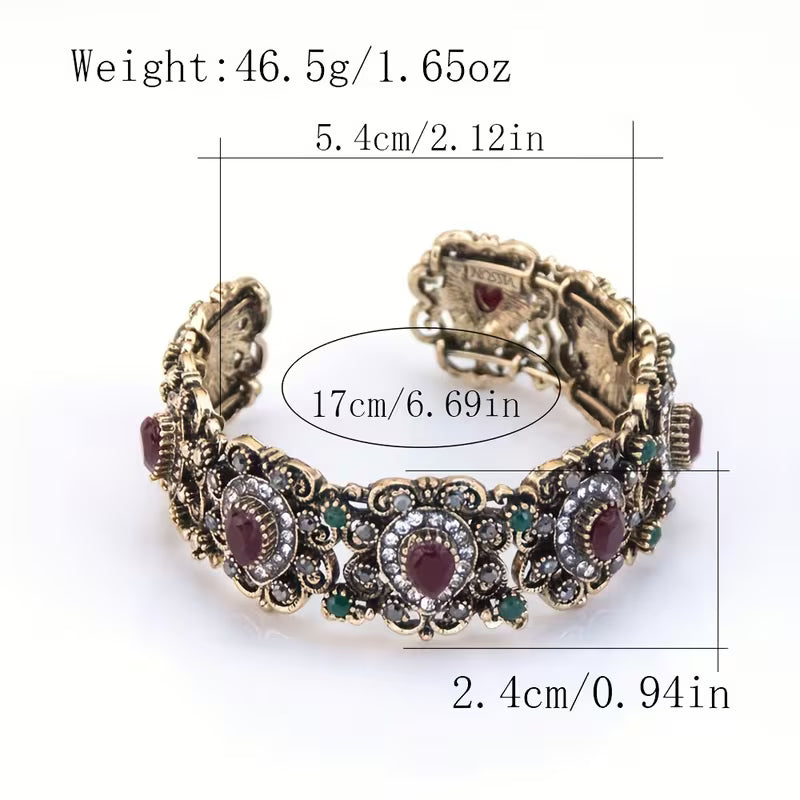 1pc Exquisite Vintage Turkish Women's Bracelet, C-Shape Design for Wrist Circumference Under 17cm & Diameter Below 5.4cm, Metal Arabic Pattern with Rhinestone Inlay, Middle Eastern Mediterranean Court Jewelry, Traditional European Wedding Bridal Accessory