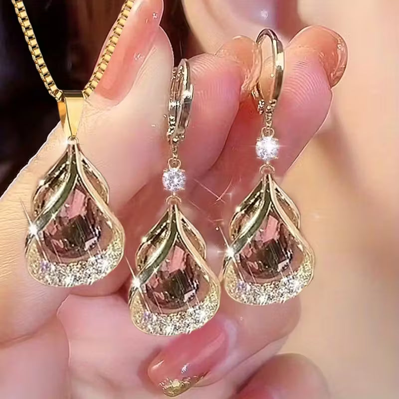 1 Set Elegant and Stylish New Cat's Eye Geometric Earrings & Necklace Drop Pendant Jewelry Set - Versatile, Delicate Gift for Valentine's Day, Weddings, or Parties, for Teenager