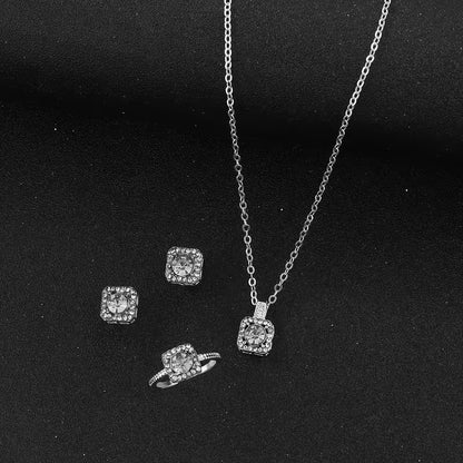 Brilliant Rectangular Zirconia Jewelry Set - Sparkling Earrings, Necklace, And Ring - Timeless Luxury for Women - a Perfectly Exquisite Gift