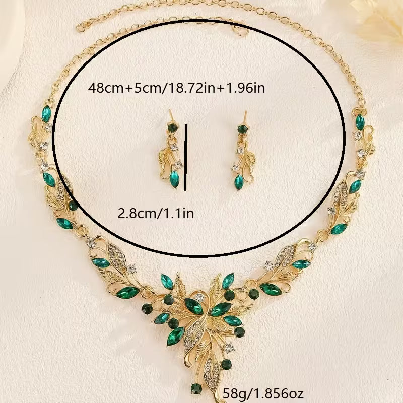 A Set of Women's Fashion Dangling Earrings and Necklace, Light Luxury Green Set for Daily Wear and Parties, Women's Accessories