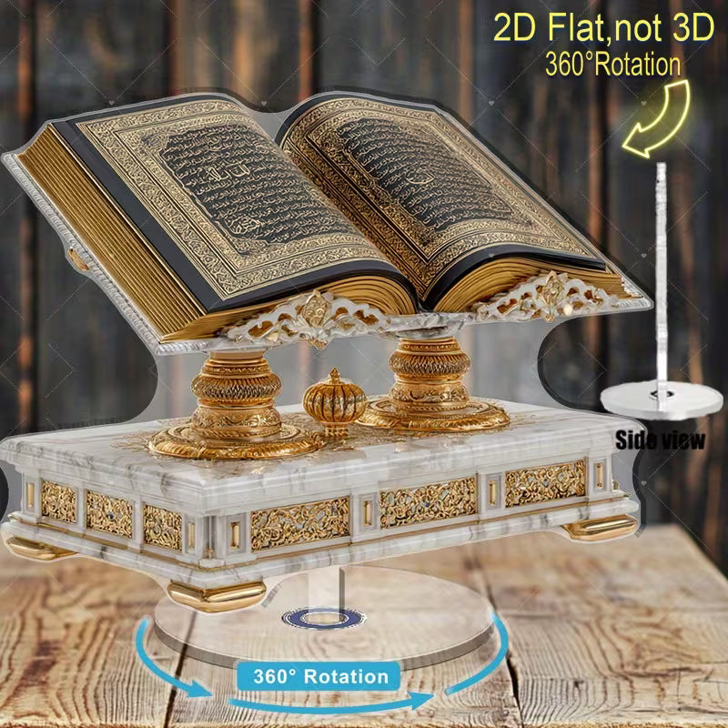 2D Flat Rotating Acrylic Islamic Replica | 360° Rotating Stand, Golden and Black Design for Spiritual Display, Ideal for Home Decor, Gift for New Home, Christmas, Halloween, No Electricity Needed, Collectible Islamic Art Decor