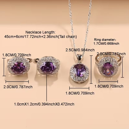 Elegant and Stylish Bridal Jewelry Set | 4pcs Set | Inlaid with Synthetic Synthetic Zirconia, Suitable for Weddings, Daily Wear, Parties, and Banquets