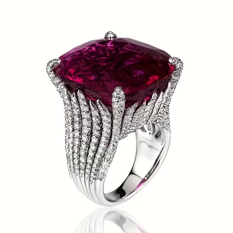 1pc Women's Engagement Ring Luxury 4-prong Set Square Synthetic Zirconia Ring for Bride Wedding Banquet Anniversary Gift