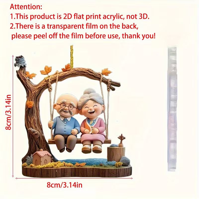 2D Flat, 2D Plane, 2D Plane Printing Acrylic Grandparent Swing Decoration Pendant, Suitable for Home Decoration Pendant, Car Rearview Mirror Pendant, Backpack Decoration, Mother's Day, Father's Day, Anniversary and Other Holiday Decoration Pendant, 2D Pla