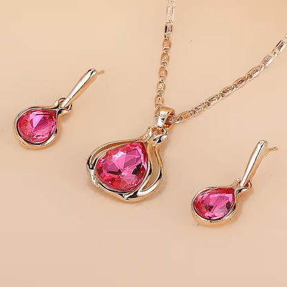 2pcs Simple Style Women'S Jewelry Set, Zinc Alloy Pendant Necklace and Earrings, with Artificial Stone, for Daily Wear and Gift-Giving, Perfect for Valentine'S Day and All Seasons