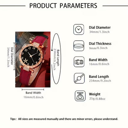 Set of 6 Stunning Fashionable Quartz Watches with Rhinestone Digital Dials, Perfect Gift for Women