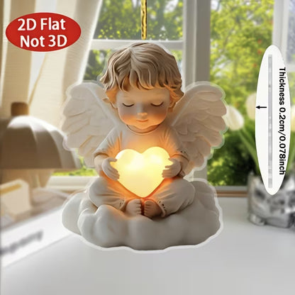 2D Flat, Self-Lit Bohemian Angel - Glowing 2D Acrylic Hanging Decor with Light, No /Plug-in for Home, Car & Backpack - Lightweight Mirror Accessory Suitable for All Seasons (Free Design), 2D Flat